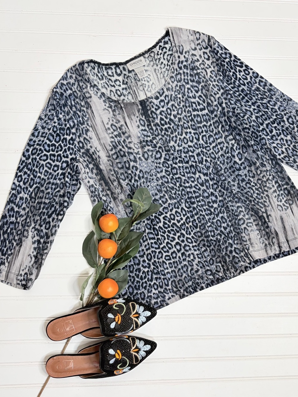 Chico’s Travelers Animal Print Long Sleeve Top